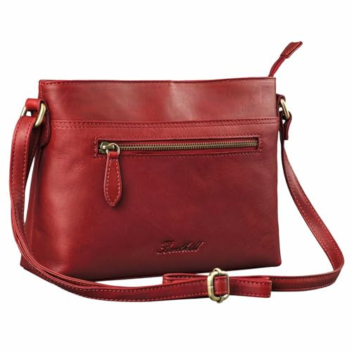 Benthill Damen Handtasche aus Echt-Leder - Schultertasche aus Rindsleder - Tasche mit Reißverschluss - Vintage Ledertasche/Umhängetasche, Farbe:Rot