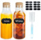 EMOIEMO 2 Pack Glass Water Bottle, 1 L Glass Bottles with Cork Lid, Reusable Fabric Softener Jars, Clear Glass Bottle for Hot & Cold Beverages,Milk Juice Wine