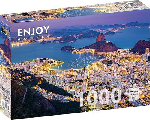 ENJOY Puzzle - 1000 Teile Jigsaw Puzzle - Matte Finish, Soft Touch, Sturdy and Unique Pieces, Tight Fit, Vivid Colors, Rio de Janeiro Night Cityscape mit Hafen in Brasilien