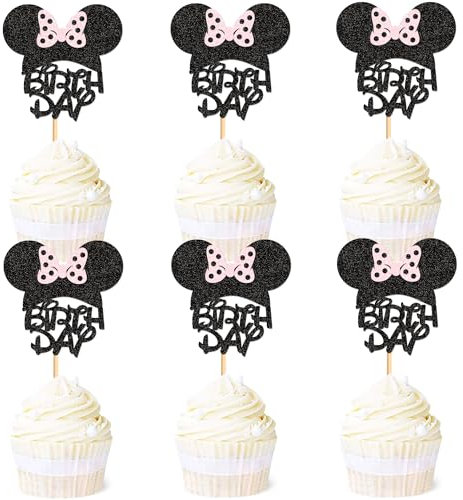 Blumomon Cupcake-Topper mit Glitzermaus, Cupcake-Dekorationen, Babyparty, Cupcake-Topper für Jungen, Geburtstagsparty, Dekoration, Babyparty, Party-Dekoration, Zubehör, 24 Stück