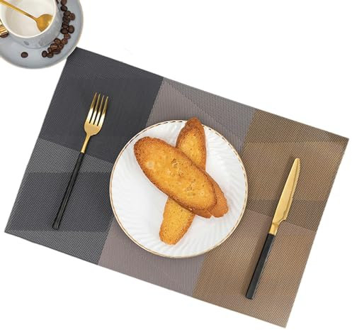 FXSMCXJ Tovagliette Plasemat PVC 6 Pc di Mappe di Tramate Lavabili per Posizionamenti Resistenti al Calore Non Slip-Giallo Marrone-45 * 30 Cm (6 Pezzi)