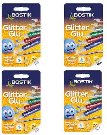 Bostik Glitter Glue Pens for Arts and Crafts, Easy to Use, Less Mess, Washable, Solvent Free,6 Coloured Glue Pens, 4 Pack