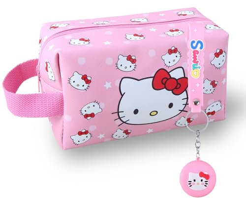 Trousse Maquillage Femme Voyage Dessin Animé Classique, Kitty Trousse de Toilette avec Miroir Double Face, Trousse Maquillage Voyage, Grande Capacité, Cadeau Pochette Maquillage