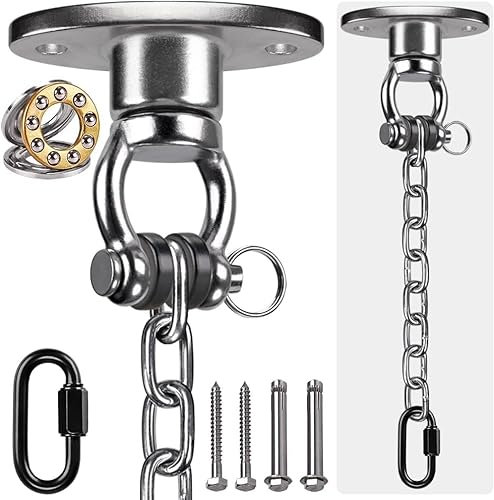 BeneLabel 2er Hängesessel Deckenhaken, Schaukelhaken Lager Schwerlast 360 Drehbar Hängematte Befestigung Edelstahl Karabiner mit 140cm Kette Schraube für Holzbalken/Betondecken, Bis 454kg
