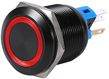 Interrupteur à Bouton-poussoir de Verrouillage, 22mm 12V-24V en Alliage de Zinc LED Interrupteur à Bouton de Verrouillage Autobloquant étanche Micro Bouton Poussoir Rond Interrupteur Marche(bleu)