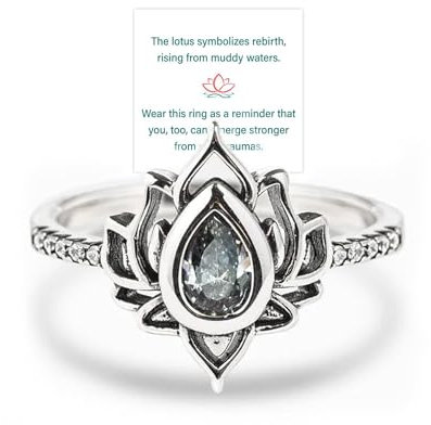 Fuck My Trauma Lotus Ring, Einzigartiger Lotus Ring erinnert Sie daran, Ihr Trauma auf spielerische Weise loszulassen, Schmuck Geschenke für Frauen Schwestern (Weiß,7)