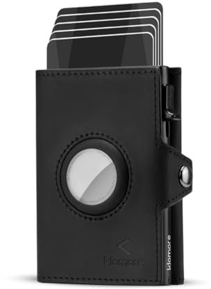 KLOMORE Porte-Cartes Airtag en Cuir Véritable, Portefeuille Airtag avec Poche à Monnaie, Portefeuille Minimaliste pour Hommes pour 7 Cartes, Protection RFID, Idéal Cadeau