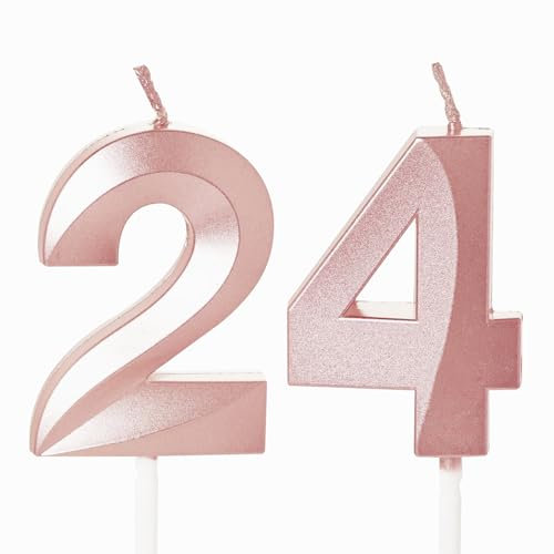 Rose Gold 24 Birthday Candles for Cake - Number 24, Perfect for 24th Birthday Cake Toppers