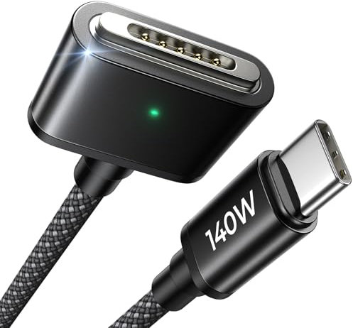 LISEN Câble magnétique sûr 3 de 140 W pour MacBook Air/Pro (2,8 m, noir), câble USB C vers magnétique 3 pour MacBook Air/Pro (15/13 M3 2024, 15 M2 2023, 13 M2 2022)