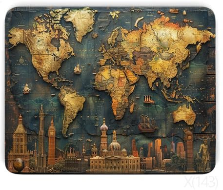 Tapis de Souris Carte du Monde, Tapis de Souris Gamer XXL 240x200x3mm, Tapis Souris rétro Tapis de Bureau Lisse et Base en Caoutchouc Anti-Dérapant Soft Cloth Résistant à l'eau pour Bureau Decor