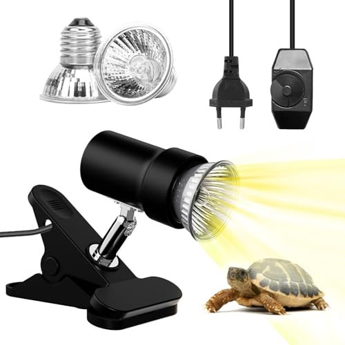 Joycabin Reptilien Wärmelampe, Wärmespotlampe für Aquarium Reptil, Reptilien Heizlampe UV Wärmespotlampe mit Clip, Reptilien Terrarium Lampe für Schildkröte,Schlange,Eidechse usw Halogen