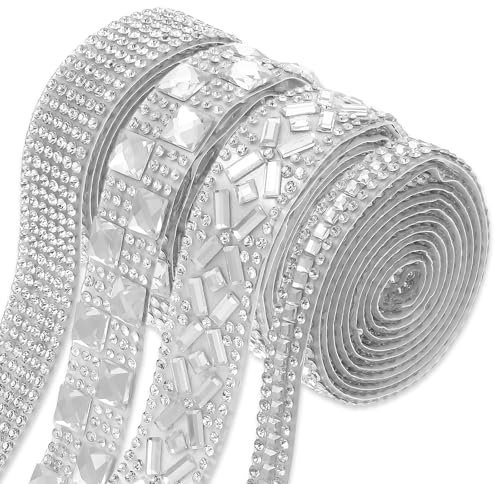 4 Rouleaux Ruban de Strass Autocollant Ruban à Paillettes Auto-Adhésif en Cristal Ruban de Pierres Précieuses en Diamant Ruban à Paillettes de Strass pour Décoration DIY (4 Yards)