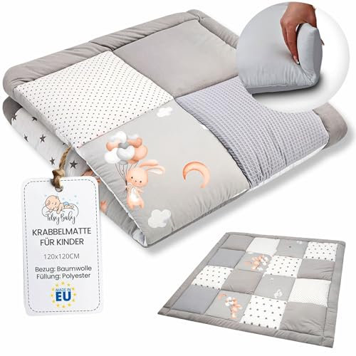 Krabbeldecke Spielmatte Krabbelmatte für Baby Kinder - Babies Patchworkdecke Bodenmatte Spieldecke Play Mat für Kinderzimmer und Laufgitter Oeko-Tex 120x120 cm