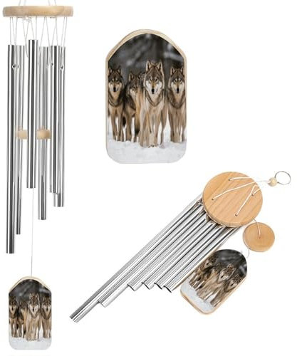 Windspiel mit Wölfen, groß, Aluminium, für Außendekoration, Gedenk-Windglocke mit Haken, für Garten, Terrasse, Hinterhof, Windglocke, Geschenk für den Verlust der geliebten Menschen