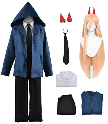 bi bi hou Power Cosplay Kostüm mit Perücke Anime Chainsaw Man Cosplay Kostüm Power Cosplay Outfit Complete Set Halloween Karneval Party Kostüm für Erwachsene