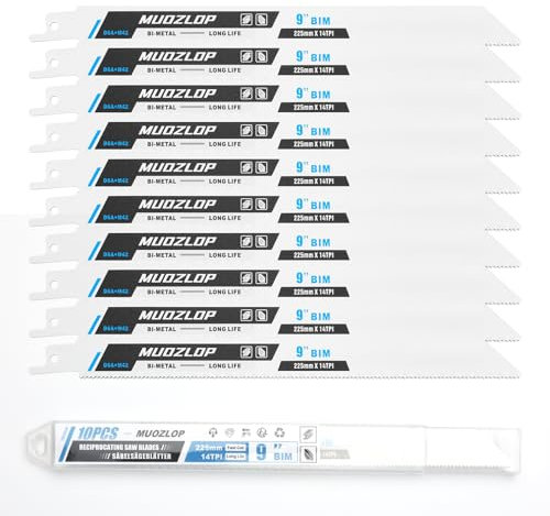 MUOZLOP 10 Pack 225mm Säbelsägeblätter Set,14 TPI Sägeblätter für Säbelsäge,für Metall Säbelsägeblätter (10, 14TPI 225mm)