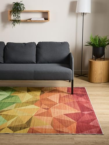Interiyou Vintage Teppich Wohnzimmer Gent - 200x300 cm Multicolor - Für Schlafzimmer, Esszimmer, Kinderzimmer - Kurzflor waschbar und rutschfest, Print Muster