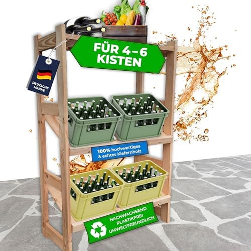 STAHLMANN® Getränkekistenregal für 4-6 Kisten [GEEIGNET FÜR Jede KISTENSORTE] - inkl. multifunktionale Ablage - Robustes Getränkeregal aus hochwertigem Kiefernholz - Standfestes Kistenregal