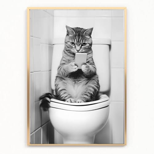 gfc Funny Bathroom Toilet animal Print Picture Poster cat on a toilet selfie phone A4 UNFRAMED wall art Home decor Decorating
