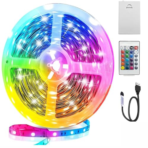 YeahBoom LED Streifen,2M RGB 5050 LED Strip,Batteriebetrieben/USB Betrieben | Lichtleisten Ledband Selbstklebend,mit Fernbedienung Dimmbar 16 Farben,für Innen Aussen Schlafzimmer Küche Beleuchtung Deko