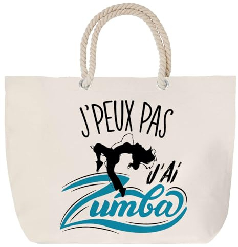 Sac de plage anse corde Zumba Moderne J'peux pas | Cadeau Passionné Anniversaire Noël Toile de Coton Grand Sac de Transport & Sport