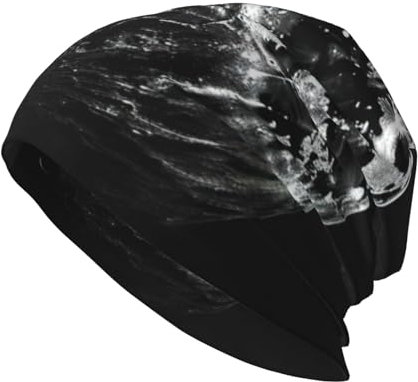 Jkkghll Strickmütze für Erwachsene, Motiv: schwarzer Hintergrund, Monddruck, stilvolle und warme Beanie-Mütze für Männer und Frauen Outdoor-Aktivitäten