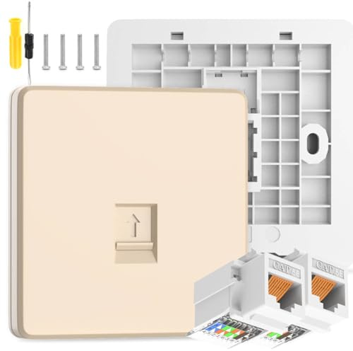 Acmerota Toma RJ45 Placa frontal Ethernet Placa de pared Ethernet 1 Gang Toma de pared Ethernet Puerto único CAT5e Placa frontal Conexión rápida, velocidad de Internet estable, (dorado)