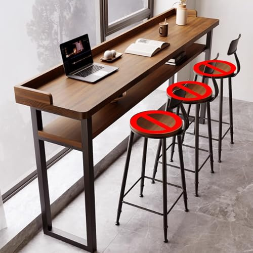 AYHARYLH Schmaler Bartisch aus Massivholz | Industrieller Esstisch In Thekenhöhe mit Metallbeinen für Küche, Frühstück und Kleine Räume | Keine Hocker Enthalten(L160*W40*H105cm)
