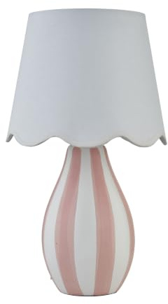 Connie - Pink and White Stripe Ceramic Table Lamp with Scalloped Shade