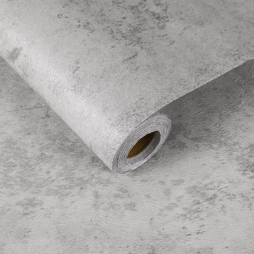 sourcing map 10m x 40cm Concrete Wallpaper, Industrial Concrete Cement Contact Paper Vinyl Stained Matte Crackle Textured Adhesive Wallpaper for Kitchen Countertop Cabinet Bathroom, Grey White
