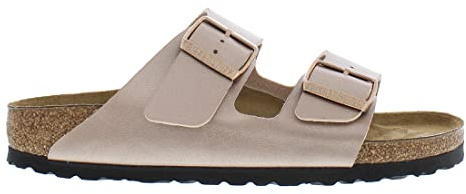 Birkenstock Women's Arizona Birko-Flor Patent Offwhite/Eggshell, Copper-brown, 9-9.5 Women/7-7.5 Men