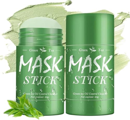 2 Stück Green Tea Mask Stick,Grüner Tee Tiefenreinigungsmaske für Gesicht, Mitesserentferner & Porenverfeinerung, Feuchtigkeitsspendende Grüntee-Tonmaske, Für Alle Hauttypen
