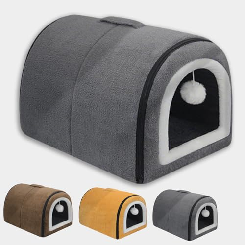 Großes Hundebett, 2-in-1, beruhigende Haustierhöhle, luxuriöse, warme Hundehütte mit herausnehmbarem, weichem Schlafkissen, Anti-Angst, faltbares Hundehaus für Innen, Katzen, Hunde, rutschfest (Grau