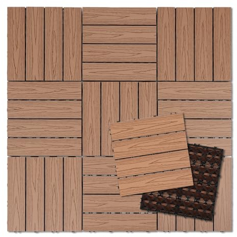 Jaxguom WPC Terrassenfliesen 30x30 cm, 66 Stück Klickfliesen Balkon für 6m²,Balkon Bodenbelag Wetterfest,Terrassenfliesen Klicksystem Wasserdicht,Holzfliesen Braun