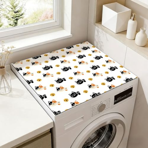 SUPERDANT Cat Washer Dryer Bell Topper Waterproof Laundry Topper Mat Non-Slip White Washer Top Protector Foldable Dryer Cover Pad For Top-Load Machines Laundry Room Decor 60x50cm