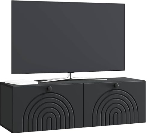 vidaXL Wandmontierter TV-Schrank Schwarz 98 x 31 x 30 cm Holzwerkstoff, Modernes Wohnzimmer Lager, rechteckiges Design, Wandregal, praktische Medieneinheit, viele Entertainment Plätze