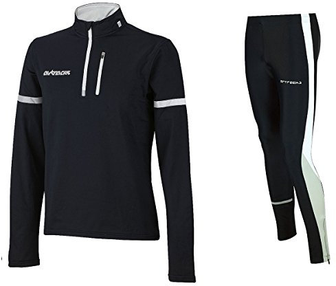 Airtracks Herren Winter Laufset Thermo Laufhose Lang Laufshirt Langarm Sweatshirt Pro Fleece Funktionsshirt Sport Langarmshirt Jogginghose Leggins - schwarz - XXL