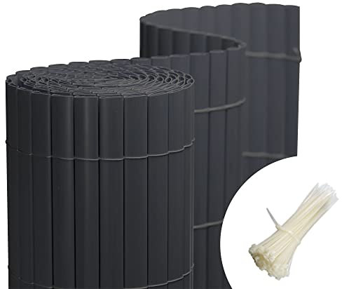 jarolift PVC Sichtschutzmatte Standard Sichtschutz Garten Balkon Terrasse Sichtschutzzaun Balkonverkleidung Zaunblende,200 x 500 cm, Grau, inkl. 50 Kabelbinder Transparent