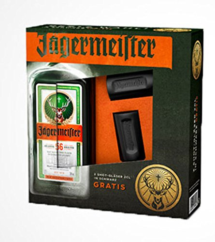 Jägermeister mit 2 Shot-Gläser 2CL in schwarz (1 x 0,7l)