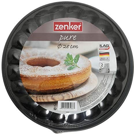Zenker Pure Molde Desmontable Doble Fondo para Tarta bizcocho de Acero Revestimiento Ilag Color Negro Antiadherente 230ºC fácil desmoldar 28x6,5cm. Fabricado en Alemania, 1ud, Aluminio, 28