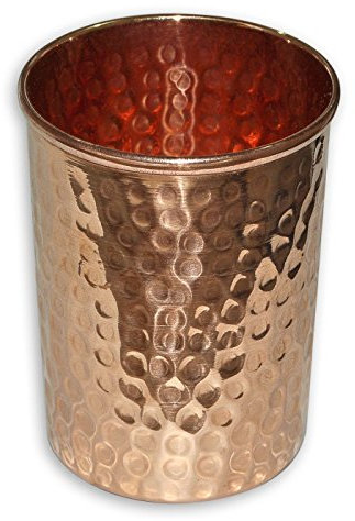 Rastogi Handicafts - Vaso de vidrio martillado a mano de cobre 100 % puro, bueno para la salud (1)