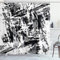 ABAKUHAUS Noir et Blanc Rideau de Douche, Oeuvre d'art Grunge, Tissu Ensemble de Décor de Salle de Bain avec Crochets, 175 cm x 180 cm, Noir Blanc Gris