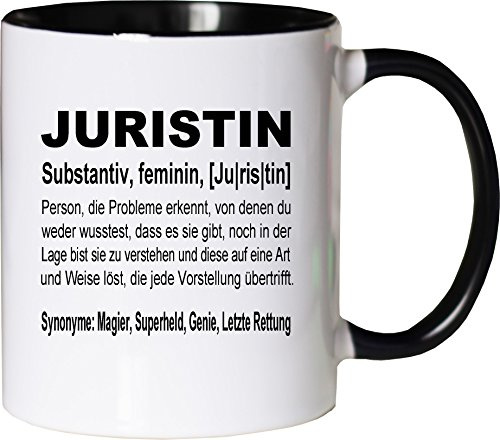 Mister Merchandise Becher Tasse Juristin Definition Kaffee Kaffeetasse liebevoll Bedruckt Geschenk Gag Job Beruf Arbeit Witzig Spruch Weiß-Schwarz
