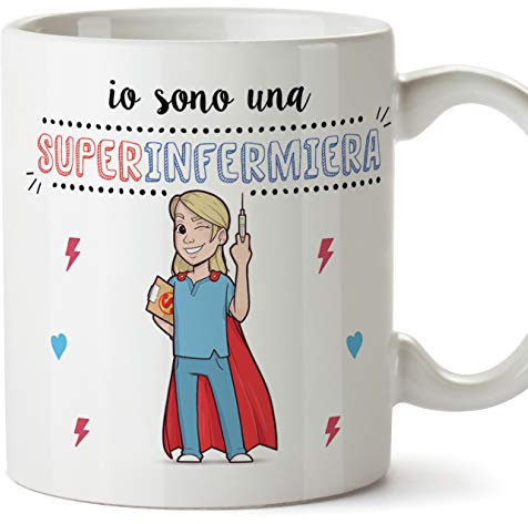 Mugffins Infermiera Tazze Originali di caffè e Colazione da Regalare Lavoratori e Professionisti - Io Sono Una Super Infermiera - Ceramica 350 ml
