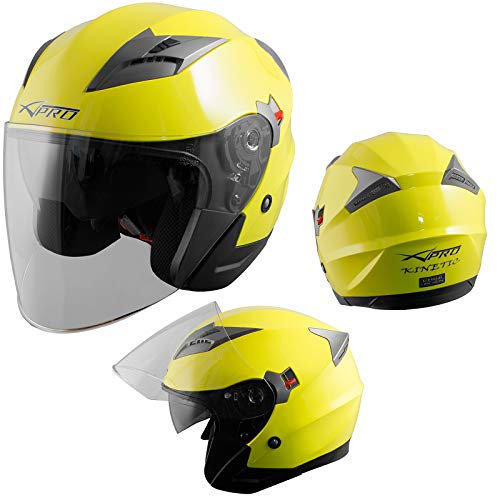 A-PRO SRL Casco Jet Moto Scooter Omologato ECE 22 Visiera Parasole Antigraffio Fluo M