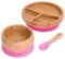 Bubba Bear ® Ensemble de sevrage pour bébé | Assiettes, bols et cuillères en bambou pour l'alimentation LED des tout-petits | Ensembles d'assiette, de bol et de cuillères pour bébés (Rose poudré)