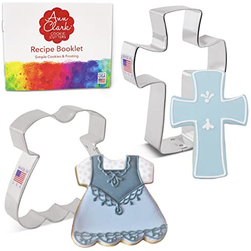 Religious Baptism/First Communion Cookie Cutters 2-Pc. Set Made in The USA by Ann Clark, Dress and Holy Cross