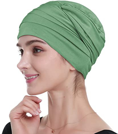 Alnorm Bambus Chemo Kopfbedeckung Kopfwickel für Krebspatienten - warm, Grün, Einheitsgröße