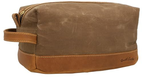 Gusti Waschtasche Leder - Myra Kulturtasche Kulturbeutel mit wasserfestem Canvas Braun Leder