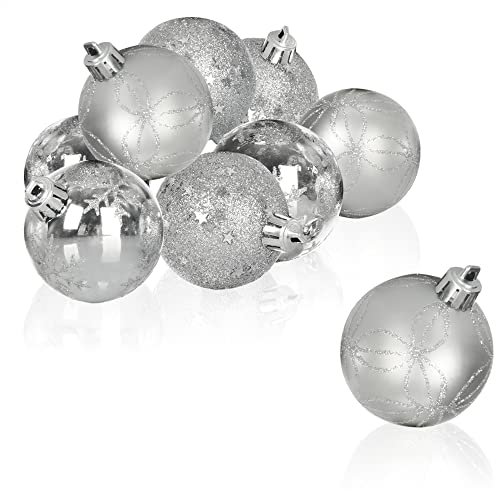 com-four® 9X Weihnachtskugel - Christbaumkugeln aus bruchsicherem Kunststoff für Weihnachten - Baumschmuck für den Christbaum - Christbaumschmuck Ø 6 cm (silberfarben)